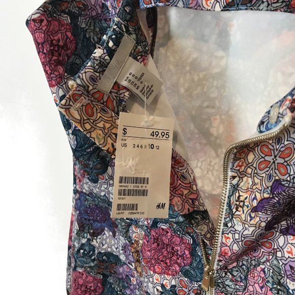 NWT Womens Size 10 H&M Multicolor Floral Mosiac Print Fitted Bodycon Dress - Picture 4 of 4